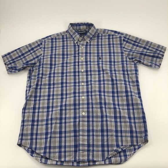Ralph Lauren Golf Button Front Shirt Blake Large Blue White Plaid Short Sleeves - Picture 1 of 11